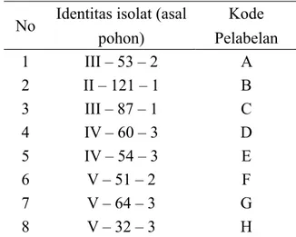 Tabel 1.  Daftar isolat jamur yang digunakan untuk  uji inkompatibilitas somatik