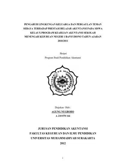 PENGARUH LINGKUNGAN KELUARGA DAN PERGAULAN TEMAN SEBAYA TERHADAP ...