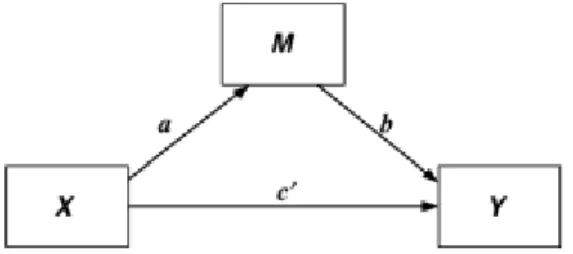 Gambar 1. Model mediasi sederhana : Pengaruh X terhadap Y melalui M. 
