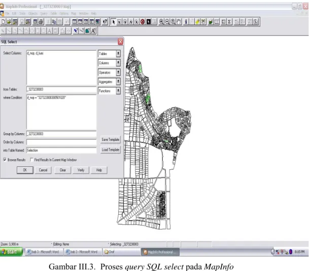 Gambar III.3.  Proses query SQL select pada MapInfo 