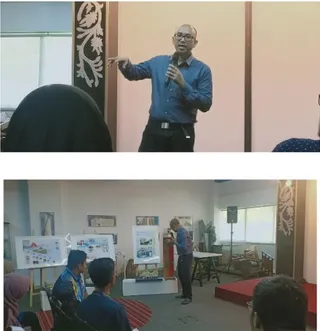 Gambar 1 &amp; 2: Ketua Program Senibina sedang menyampaikan taklimat kepada pelajar kursus  Sejarah Kesenian Islam 