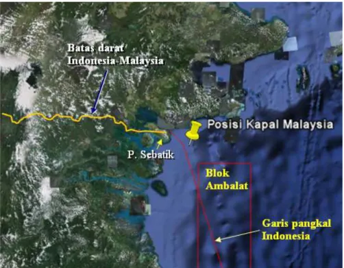 Gambar 4 posisi Ambalat dan kapal Malaysia di Laut Sulawesi 