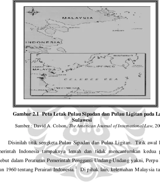 Gambar 2.1  Peta Letak Pulau Sipadan dan Pulau Ligitan pada Laut  Sulawesi 