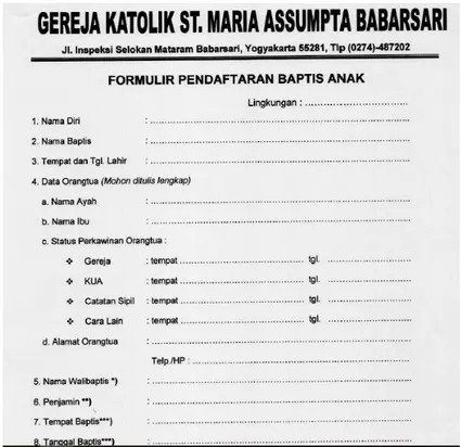 Gambar 3. Form pendaftaran baptis jemaat 