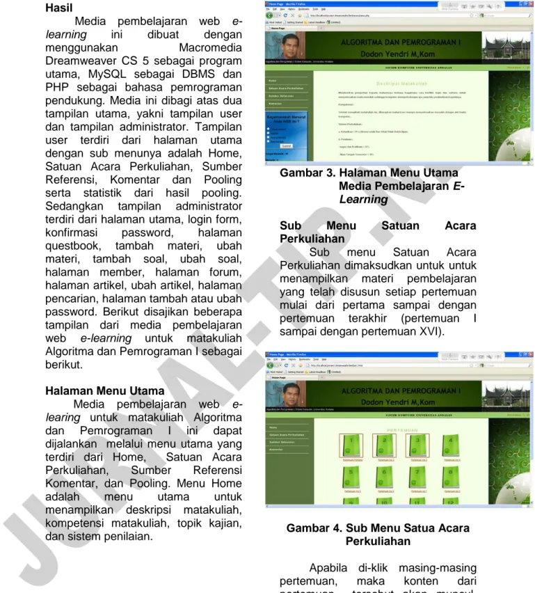 Gambar 3. Halaman Menu Utama  Media Pembelajaran  E-Learning 