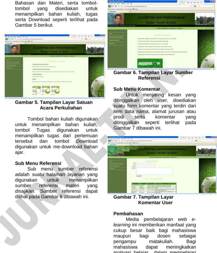 Gambar 5. Tampilan Layar Satuan  Acara Perkuliahan 
