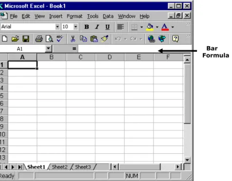 Gambar 1: Spreadsheet kosong dengan kolom-kolom (A, B, C, dll.) dan baris-baris (1,  2, 3, dll.) 