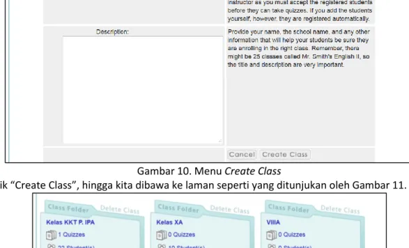 Gambar 10. Menu Create Class 
