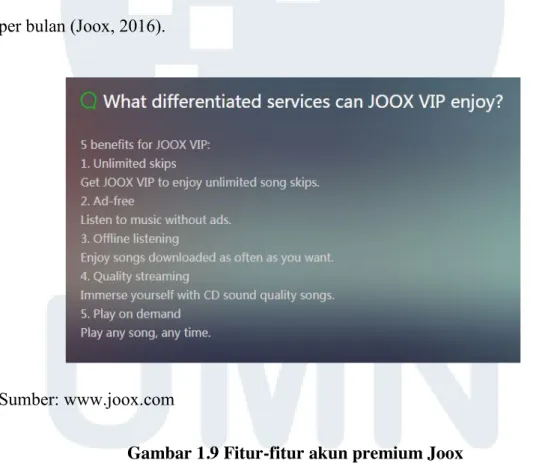 Gambar 1.9 Fitur-fitur akun premium Joox 