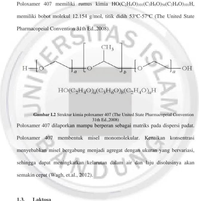 Gambar I.2 Struktur kimia poloxamer 407 (The United State Pharmacopeial Convention 31th Ed.,2008)