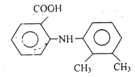 Gambar 6. Rumus Bangun Asam Mefenamat (Anonim, 1995)  Asam mefenamat merupakan asam N-2, 3-X ililantranilat dengan BM  241,291 mengandung tidak kurang dari 98,0% dan tidak lebih dari 102,0% asam  mefenamat dari zat yang telah dikeringkan
