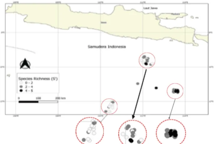 Gambar 5. Dendrogram klasterisasi spasial daerah hasil  tangkapan Tuna di Perairan Selatan Jawa