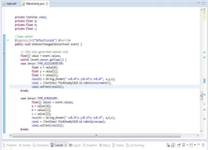 Figure 4.20: Example coding for onSensorChanged method stub. 