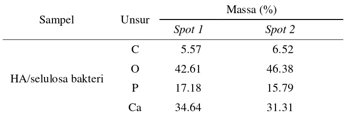 Tabel 3 Kandungan unsur komposit HA/selulosa hasil analisis EDX 