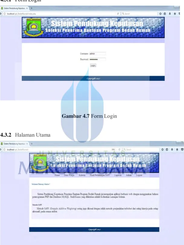 Gambar 4.7  Form Login  4.3.2  Halaman Utama  