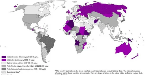 Gambar 1. Besaran masalah defisiensi yodium pada populasi anak usia sekolah di  dunia tahun 2011