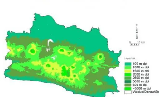 Gambar 1.  Peta Ketinggian Wilayah Jawa Barat   (RPJM Prov Banten tahun 2007-2011) 