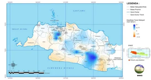 Gambar  13.     Peta Tren Deret Hari  Basah  (DHB) Jawa Barat 