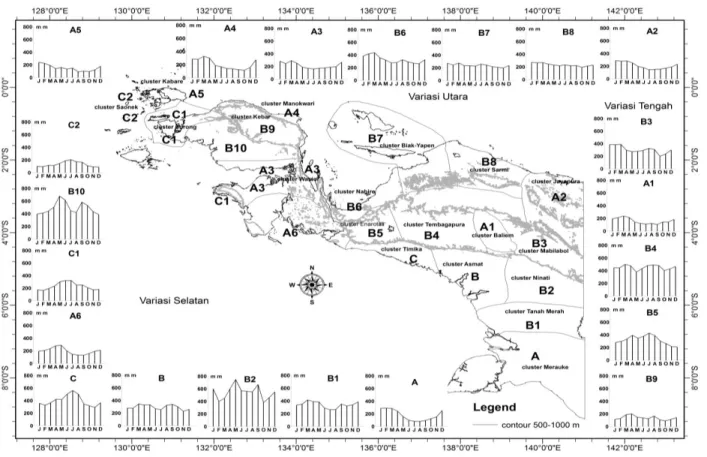 Figure 5.  Geographical  variations of the rainfall pattern in Papua region 
