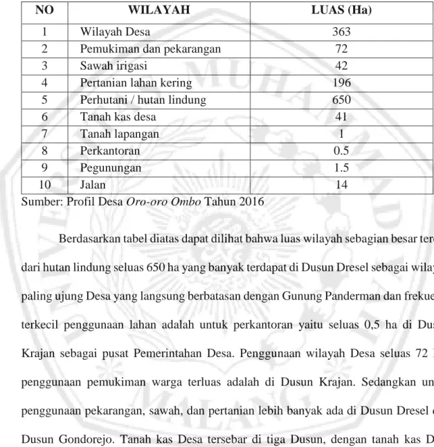 Tabel 3.3 Penggunaan Lahan Di Desa Oro-Oro Ombo 