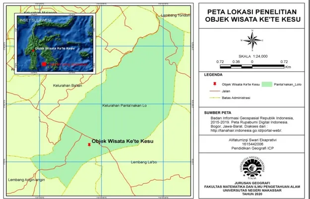 Gambar 1. Peta Lokasi Penelitian Objek Wisata Ke’te Kesu’