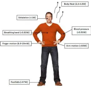 Figure 2.1.1: Possible power recovery from body-cantered sources with total 
