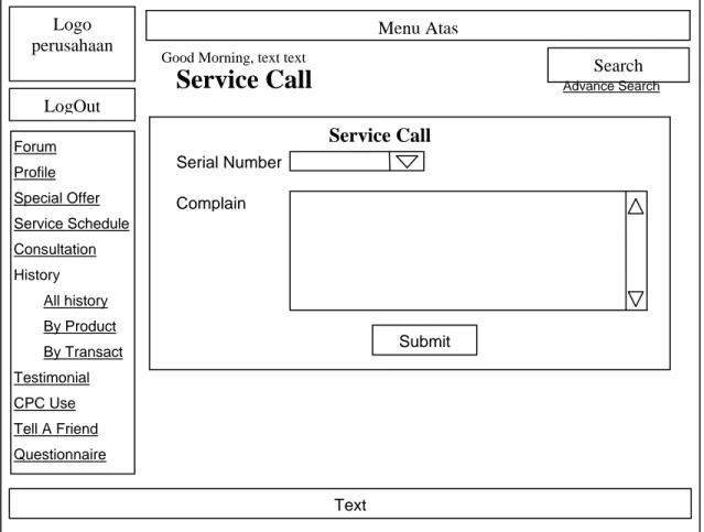 Gambar 4.26  Rancangan Layar Service Call  