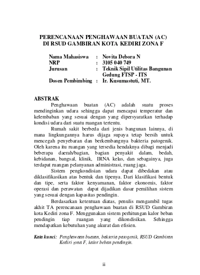 Perencanaan Penghawaan Buatan Ac Di Rsud Gambiran Kota Kediri Zona F 9416