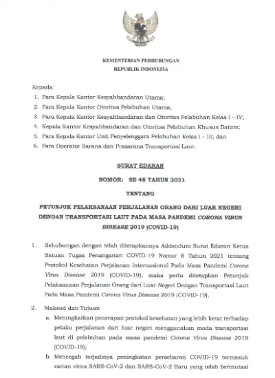 Kepada: 2. Para Kepala Kantor Otoritas Pelabuhan Utama; 3. Para Kepala ...