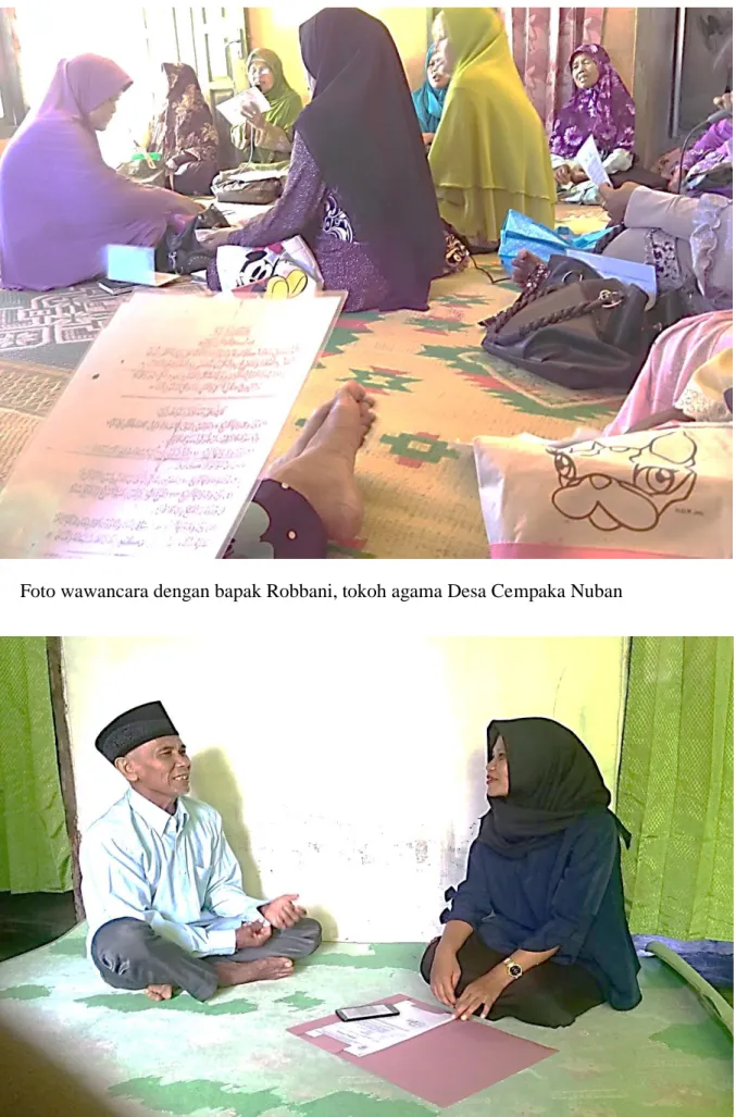 Foto wawancara dengan bapak Robbani, tokoh agama Desa Cempaka Nuban 