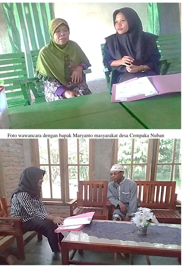 Foto wawancara dengan bapak Maryanto masyarakat desa Cempaka Nuban 