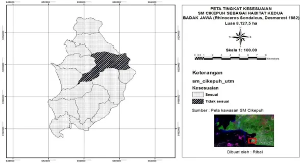 Gambar 2.  Peta Kesesuaian SM Cikepuh sebagai habitat kedua badak jawa 