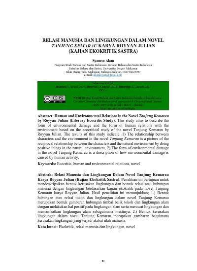 RELASI MANUSIA DAN LINGKUNGAN DALAM NOVEL TANJUNG KEMARAU KARYA ROYYAN ...