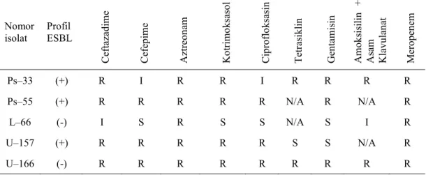 Tabel  2.  Profil  Uji  Sensitivitas  Antibiotik  Pada  Isolat  Klinis  Multi-resistensi  K