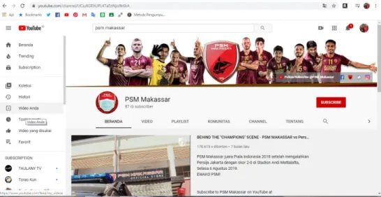 Gambar II.7 Official Youtube PSM Makassar 