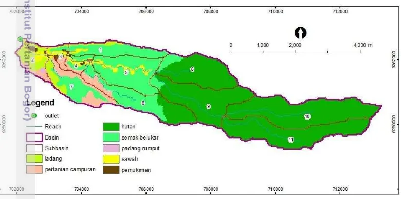 Gambar 7 Peta klasifikasi tutupan lahan Sub DAS Lengkong berdasarkan model 