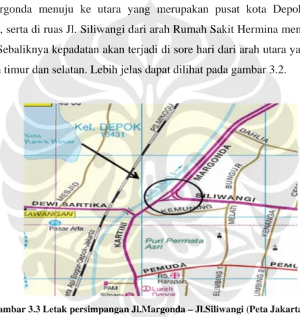 Gambar 3.3 Letak persimpangan Jl.Margonda – Jl.Siliwangi (Peta Jakarta, 2005) 