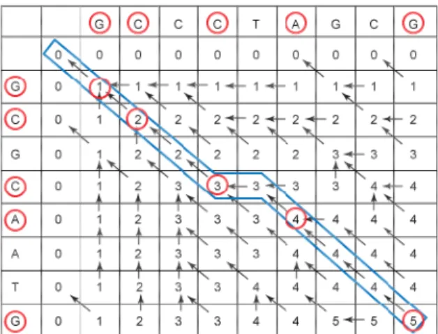 Gambar 3.1.4 Pencarian subsequencse(warna merah   merupakan sequence yang sama) 