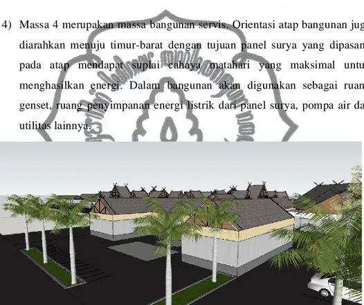 Gambar VI.9 : Analisis Gubahan Massa Bangunan Servis  Sumber : Cahyani, 2014 