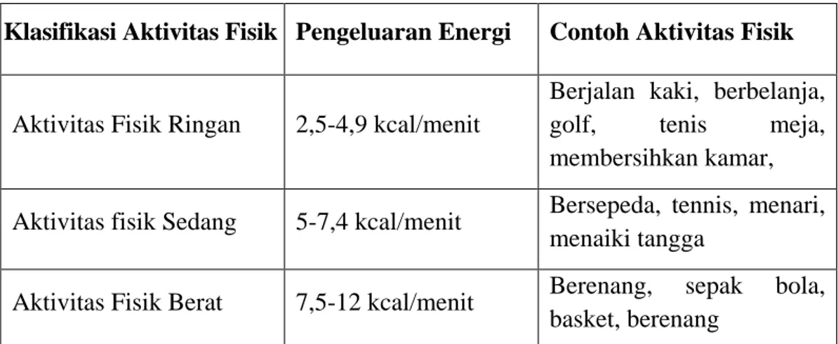 Tabel 2.1  Klasifikasi Aktivitas Fisik 