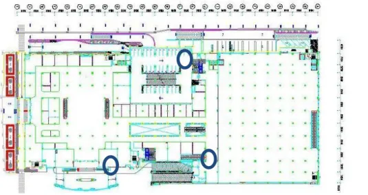 Gambar 2. Denah Posisi Tangga Darurat  ground floor  bangunan AP  Kondisi  dan  spesifikasi  tangga  darurat  bangunan  AP  seperti  yang tercantum pada tabel berikut; 