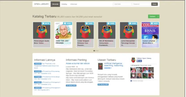 GAMBAR 1.1 Antar Muka Website Open Library Universitas Telkom  (Sumber :OpenLibrary, 2015) 