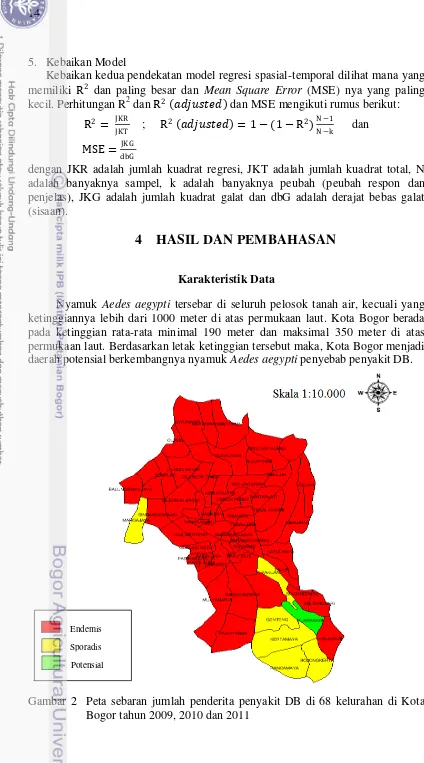 Gambar 2  Peta sebaran jumlah penderita penyakit DB di 68 kelurahan di Kota 