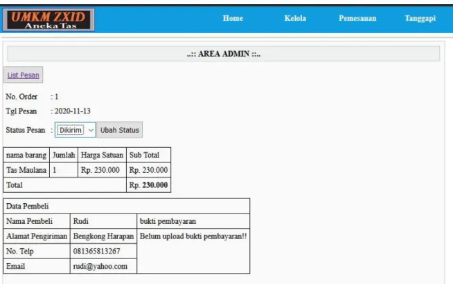 Gambar 14. Cek Pemesanan Oleh Admin 