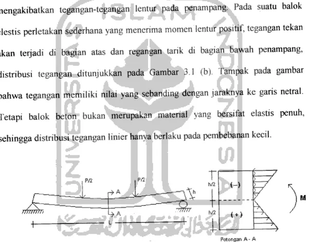 Gambar 3.1 Tegangan-tegangan yang terjadi pada tampang balok terlentur