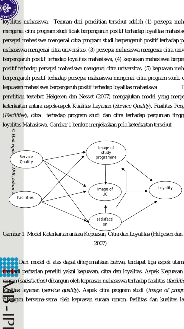 Gambar 1. Model Keterkaitan antara Kepuasan, Citra dan Loyalitas (Helgesen dan Nesset  2007) 