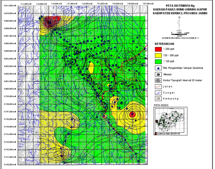 Gambar 7  Peta Anomali Hg daerah panas bumi G. Kapur, Kabupaten Kerinci, Jambi 