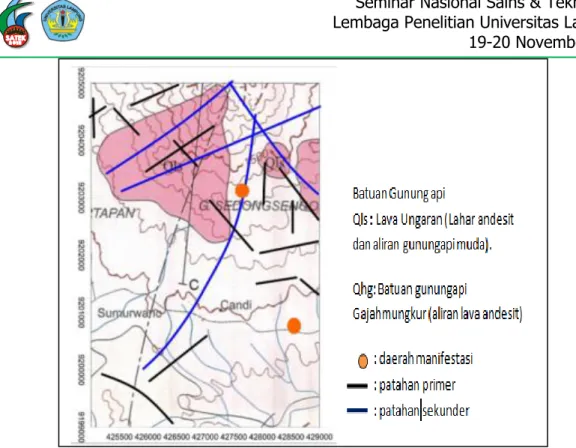 Gambar 3. Peta geologi regional daerah Ungaran (Thanden, 1996) dengan modifikasi. 