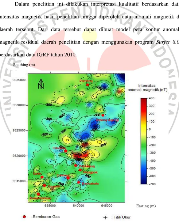 Gambar 4.1 Peta Anomali Magnetik Residual Hasil Survey Magnetik di Serang, Banten 