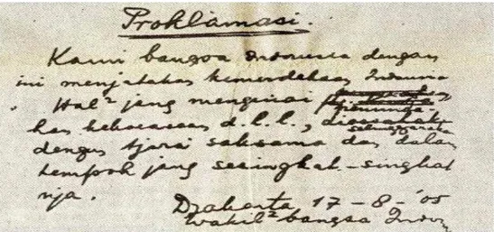 Gambar II.3 Draft teks naskah proklamasi yang merupakan tulisan tangan Soekarno. 